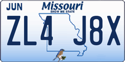 MO license plate ZL4J8X