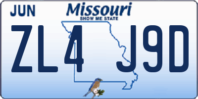 MO license plate ZL4J9D