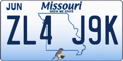 MO license plate ZL4J9K