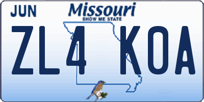 MO license plate ZL4K0A