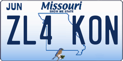 MO license plate ZL4K0N