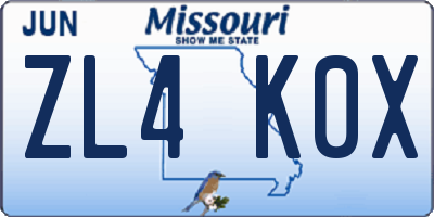 MO license plate ZL4K0X