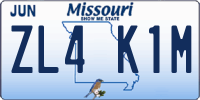 MO license plate ZL4K1M