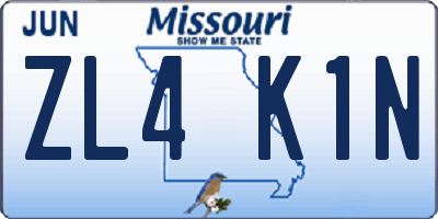 MO license plate ZL4K1N