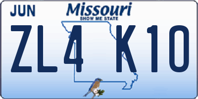 MO license plate ZL4K1O