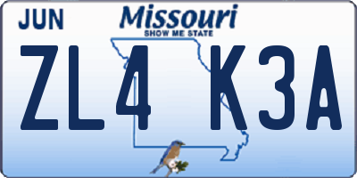 MO license plate ZL4K3A