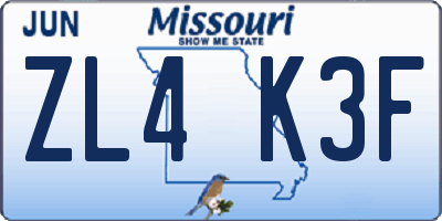 MO license plate ZL4K3F