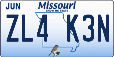 MO license plate ZL4K3N