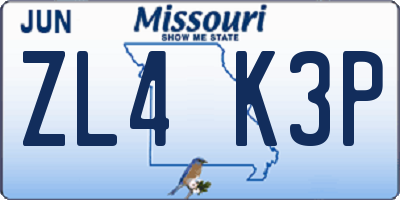 MO license plate ZL4K3P