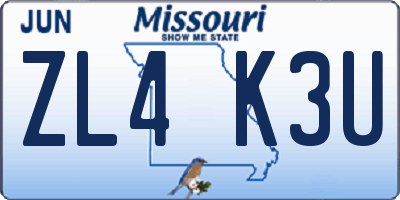 MO license plate ZL4K3U
