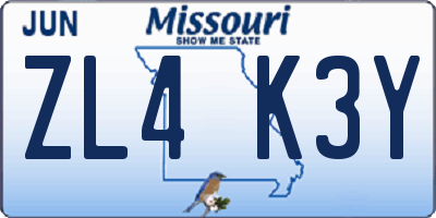MO license plate ZL4K3Y