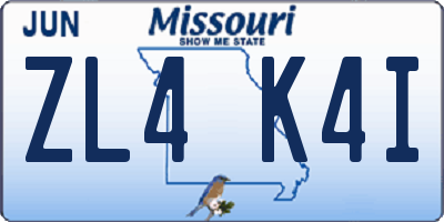 MO license plate ZL4K4I