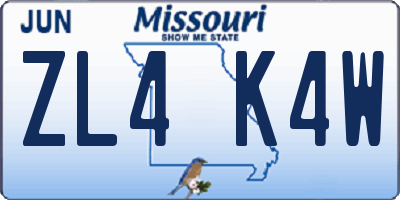 MO license plate ZL4K4W