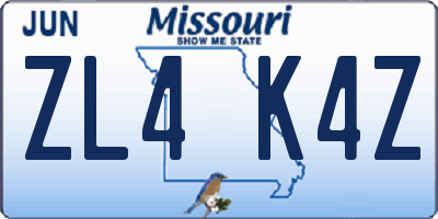 MO license plate ZL4K4Z