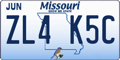 MO license plate ZL4K5C