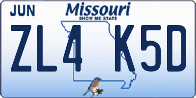 MO license plate ZL4K5D
