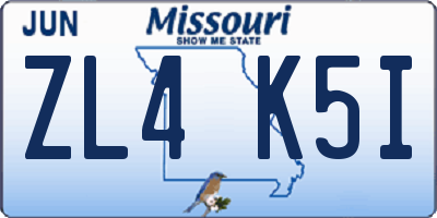 MO license plate ZL4K5I