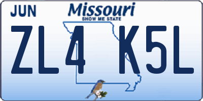 MO license plate ZL4K5L