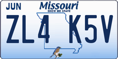 MO license plate ZL4K5V