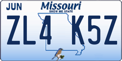 MO license plate ZL4K5Z