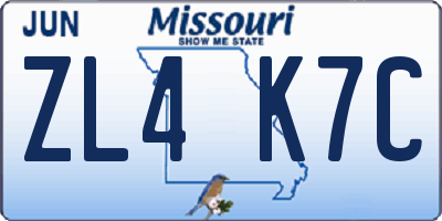MO license plate ZL4K7C
