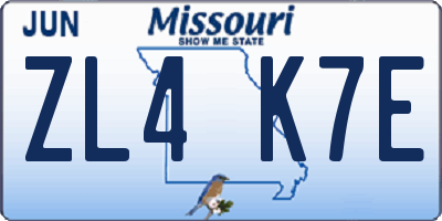 MO license plate ZL4K7E