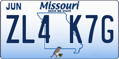 MO license plate ZL4K7G