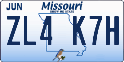 MO license plate ZL4K7H