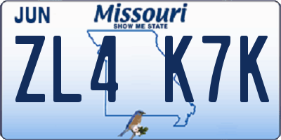 MO license plate ZL4K7K