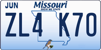 MO license plate ZL4K7O