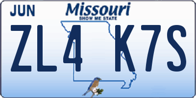 MO license plate ZL4K7S