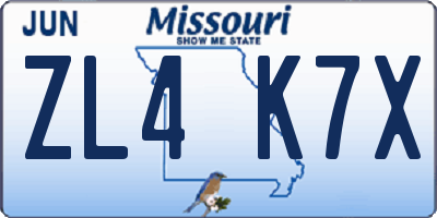 MO license plate ZL4K7X