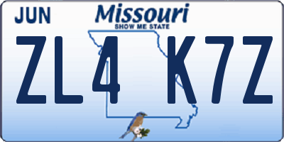 MO license plate ZL4K7Z