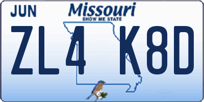 MO license plate ZL4K8D