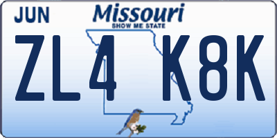 MO license plate ZL4K8K