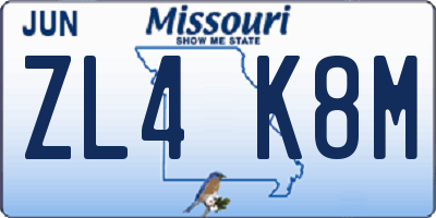 MO license plate ZL4K8M