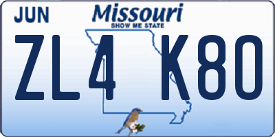 MO license plate ZL4K8O