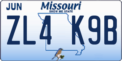 MO license plate ZL4K9B