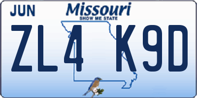 MO license plate ZL4K9D