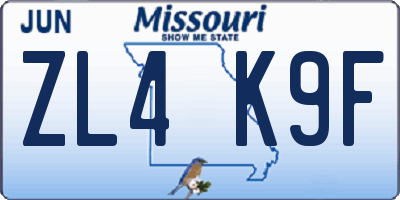 MO license plate ZL4K9F