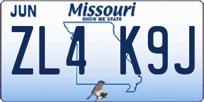 MO license plate ZL4K9J