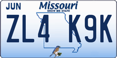 MO license plate ZL4K9K