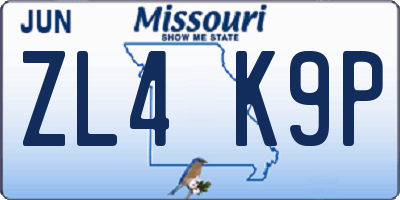 MO license plate ZL4K9P