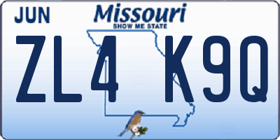 MO license plate ZL4K9Q