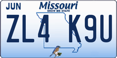 MO license plate ZL4K9U