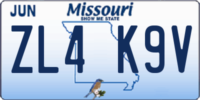 MO license plate ZL4K9V