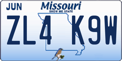 MO license plate ZL4K9W