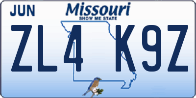 MO license plate ZL4K9Z
