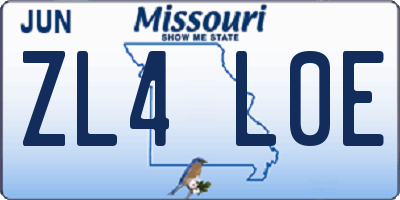 MO license plate ZL4L0E