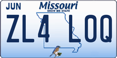 MO license plate ZL4L0Q